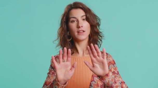 Hey You Careful Slowly Young Woman Warning Admonishing Finger Gesture — Stock Video