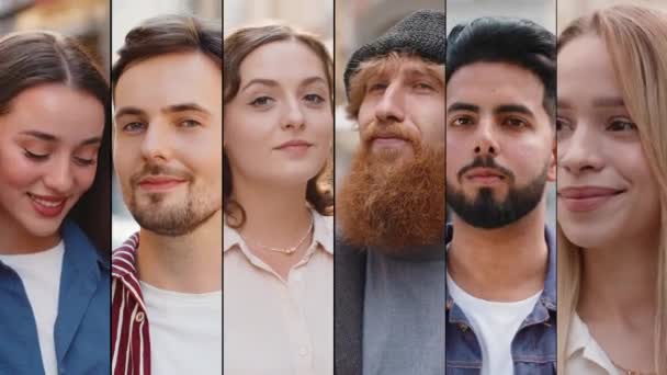 Collage Van Lachende Gelukkige Mensen Portretteert Divers Geslacht Verschillende Culturen — Stockvideo
