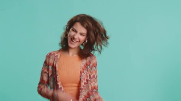 Trendy Cheerful Positive Young Woman Having Fun Dancing Moving Rhythm — Stock Video