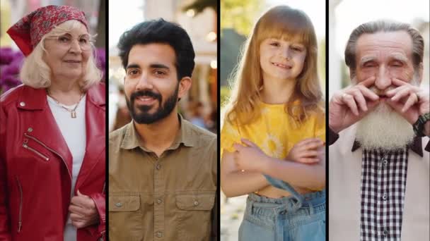Koláž Usměvavých Šťastných Lidí Portrétuje Různá Pohlaví Různých Kultur Etnického — Stock video