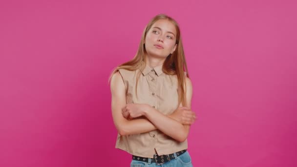 Jonge Blanke Vrouw Vermoeid Verveeld Onverschillige Uitdrukking Uitgeput Van Vervelende — Stockvideo