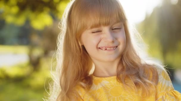 Portrait Happy Preteen Child Kid Smiling Friendly Face Glad Expression — Stock Video
