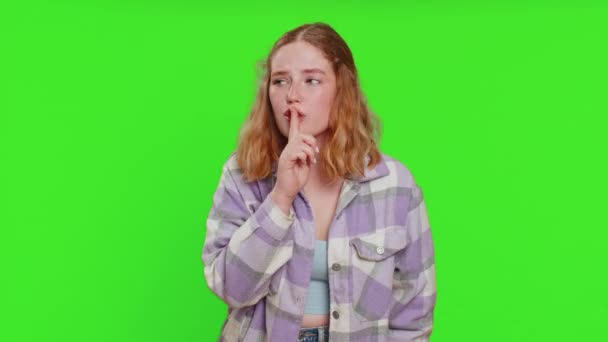 Sessiz Olun Lütfen Genç Bir Kadın Işaret Parmağını Dudaklarına Bastırıyor — Stok video