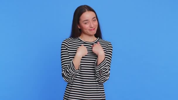 Дай Мені Гроші Будь Ласка Кавказька Молода Жінка Натирає Пальці — стокове відео