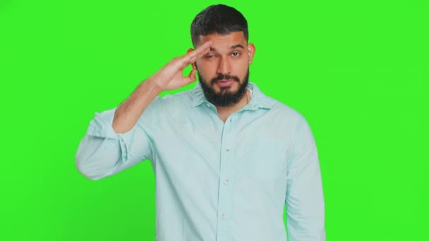 Yes Sir Subordinate Responsible Serious Indian Man Giving Salute Listening — Stock Video