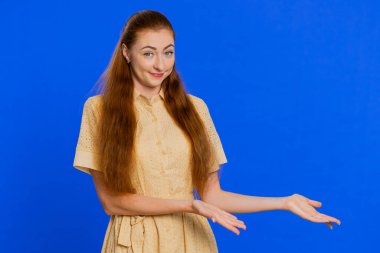 Woman raising hands asking what why reason of failure, demonstrating disbelief irritation by troubles trendy social media meme anti lifehacks ridicules people who complicate simple tasks for no reason