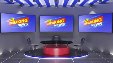 glass table and lcd background in the news studio room.3d rendering.