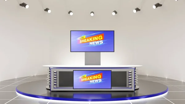 White Table Lcd Background News Studio Room Rendering — 스톡 사진