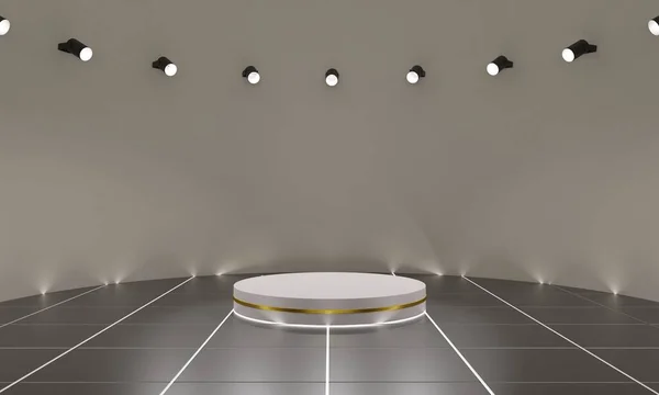 Біла Підставка Прожектор Білій Кімнаті Візуалізація — стокове фото