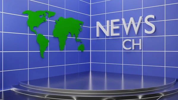 stand and green map background in the news studio room.3d rendering.