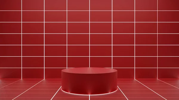 Красный Подиум Неоновым Светом Красной Комнате — стоковое фото