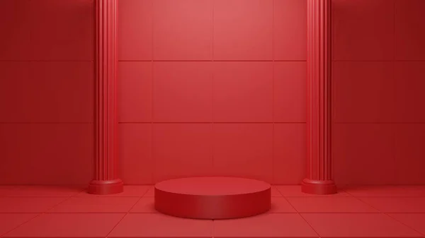 赤い部屋の赤いスタンドと塔 3Dレンダリング — ストック写真