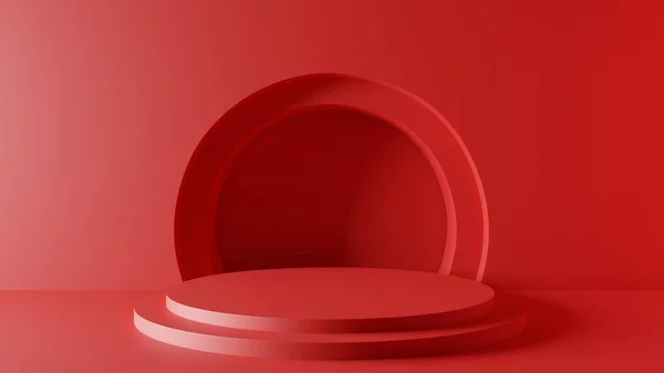 Rött Podium Och Neonljus Det Röda Rummet Rendering — Stockfoto