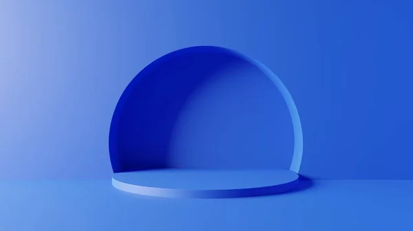 青色のショーケースと青い部屋のネオン 3Dレンダリング — ストック写真