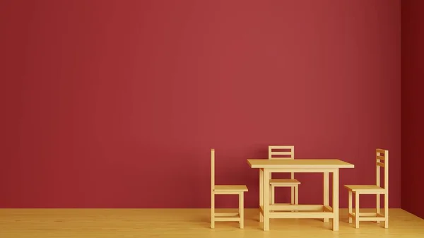 wooden table and chairs in the red room.3d rendering.