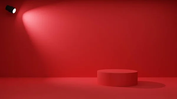 red podium and spotlight in the red room.3d rendering.