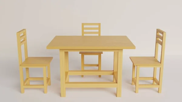 Holztisch Und Holzstühle Auf Weißem Hintergrund — Stockfoto