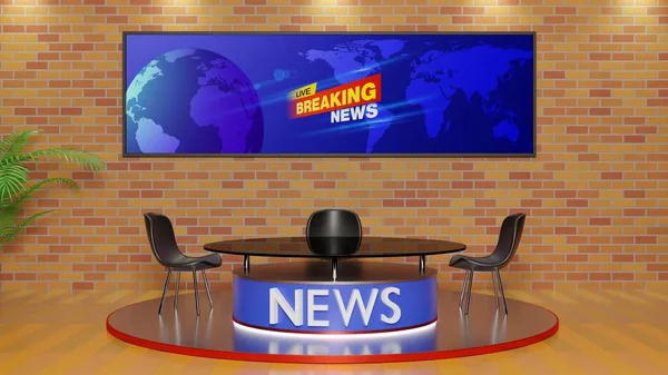 Glass Table Lcd Background News Studio Room Rendering — ストック写真