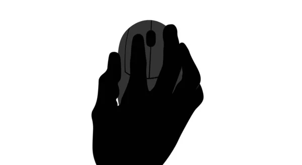 Zwarte Hand Klikken Computer Muis Witte Achtergrond — Stockvector