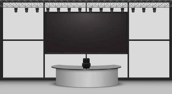 Weißer Tisch Und Lcd Hintergrund Einem Nachrichtenstudio — Stockvektor