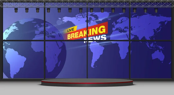 Stand Breaking News Lcd Képernyő Háttér Hírek Stúdió Szobában — Stock Vector