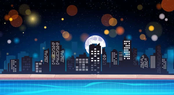Piscine Sur Haut Bâtiment Ville Dans Nuit — Image vectorielle