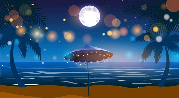 Sonnenschirm Und Buntes Hängelicht Für Die Party Strand — Stockvektor