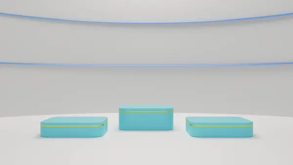 blue podium with spotlight in the blue room.3d rendering.