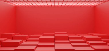 blank red studio use as background.3d rendering.