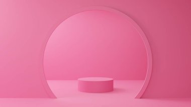 Pembe silindir kaide podyumu. Duvarda pembe kapı var..