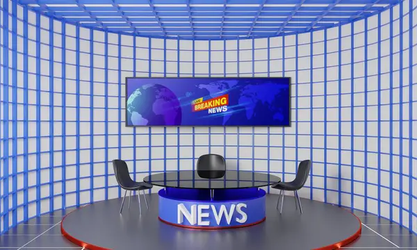 Glass Table Lcd Background News Studio Room Rendering — Stock Photo, Image