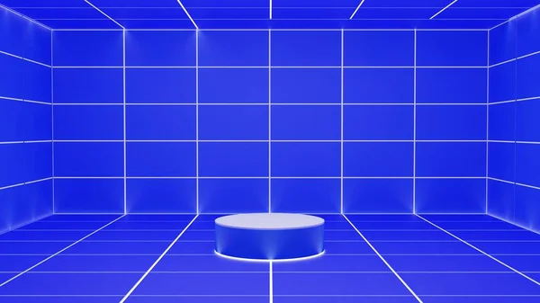 blue podium with spotlight in the pink room.3d rendering.