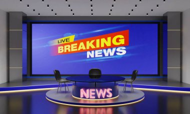 glass table and lcd background in the news studio room.3d rendering.
