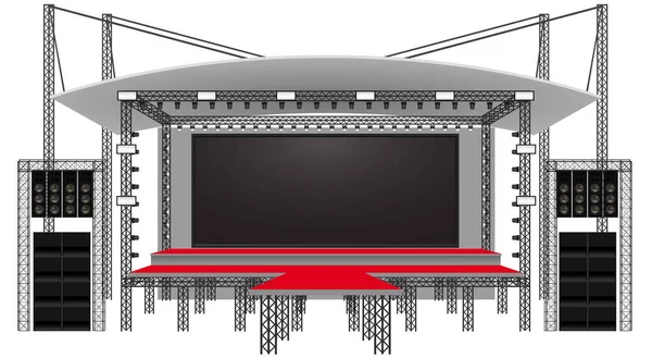 白い背景のトラス システムの導かれたスクリーンが付いている赤い段階およびスピーカー — ストックベクタ