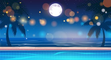 landscape of swimming pool at the beach in the night