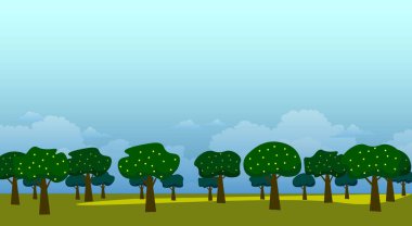 Gökyüzünde bulut olan ormandaki ağaç manzarası