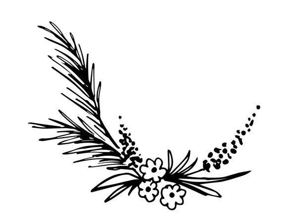 Απλό Ζωγραφισμένο Στο Χέρι Διανυσματικό Σχέδιο Μαύρο Περίγραμμα Floral Frame — Διανυσματικό Αρχείο
