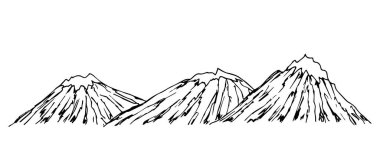 Beyaz arka planda izole edilmiş dağ karlarının siyah çizgileri. Spor turizmi ve seyahat için Rocky arazisi.