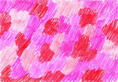 El çizimi kalemler pembe ve kırmızı renklerde soyut arka plan. Parlak stok illüstrasyonu, yumurtadan çıkma, benekler.