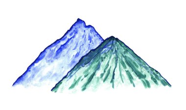 El çizimi suluboya çizimi. Mavi renkli uçurumlar beyaz arka planda izole edilmiş. Dağ ülkelerinin vahşi yaşam manzarası.