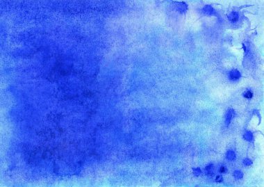 El çizimi suluboya çizimi. Klasik parlak mavi, pürüzsüz kağıt dokusu, bulanık noktalar, eğim, pürüzsüz, sakin gölgeler geçişi.