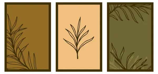 El çizimi basit bitki posteri. Toprak renklerinde. Parmak izi, kapak, el ilanları için. Palmiye yapraklarının birleşimi, yaz mevsimi.