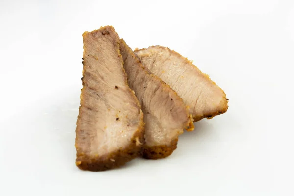 Fresh Baked Pork Slices Isolated White Background — Stock Photo, Image