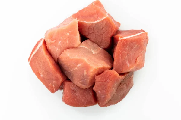 Raw Pork Meat Isolated White Background Top View — Stock Photo, Image