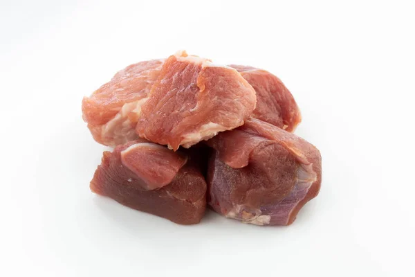 Fresh Raw Meat Cubes Isolated White Background — Stock Photo, Image