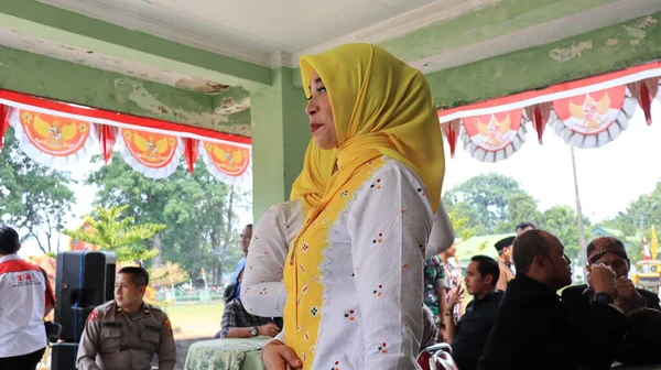 Donna Indonesiana Con Indosso Kebaya Tradizionale Batik Giavanese Hijab Copricapo — Foto Stock