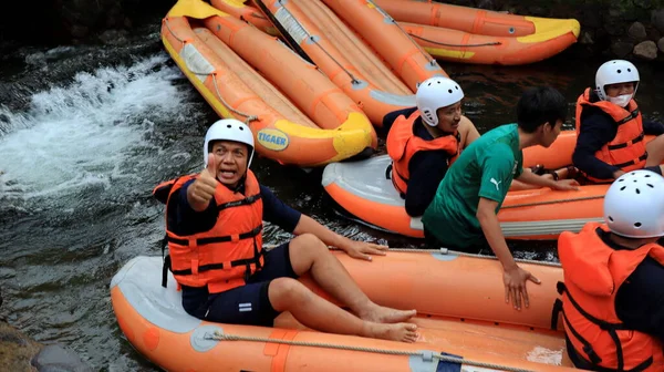 Vidám Csapat Rafting Egy Folyón Subang Október 2022 — Stock Fotó