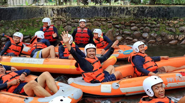 Vidám Csapat Rafting Egy Folyón Subang Október 2022 — Stock Fotó