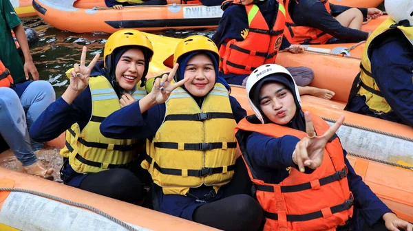 Cheerful Team Rafting River Subang October 2022 — Stock Photo, Image