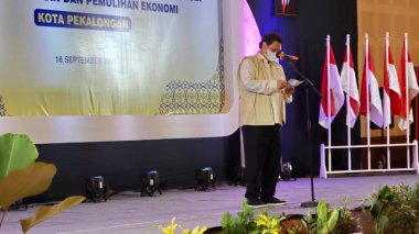 Portrait of Airlangga Hartarto Chairman of Golongan Karya Party Pekalongan, September 17 2021